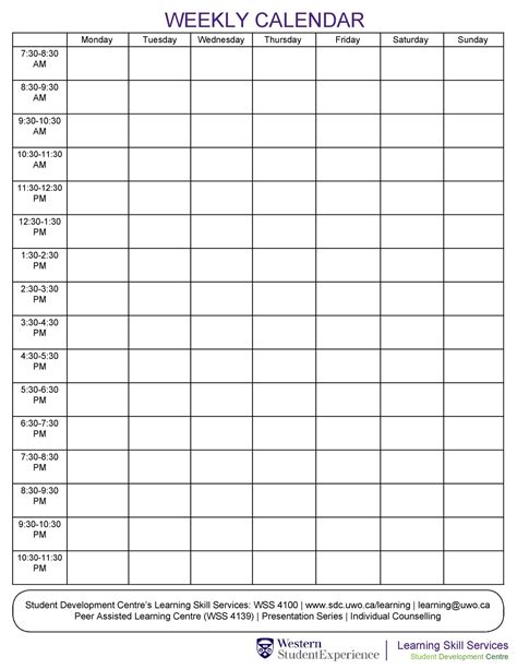 Schedule Template Hourly