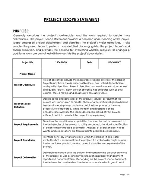 Scope Statement Templates