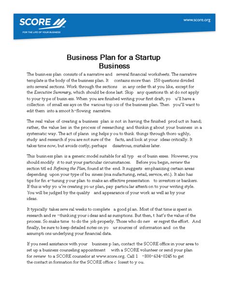 Score Org Business Plan Template