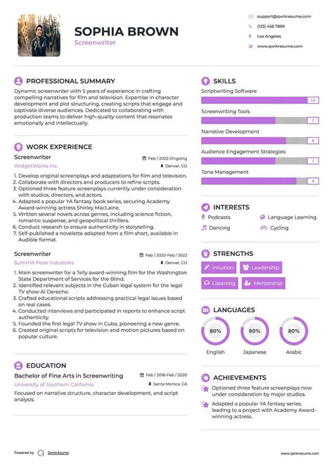 Screenwriter Resume Template