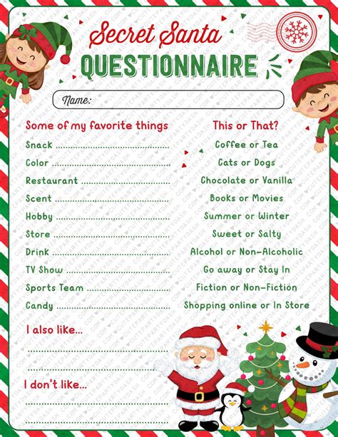 Secret Santa Form For Adults Printable