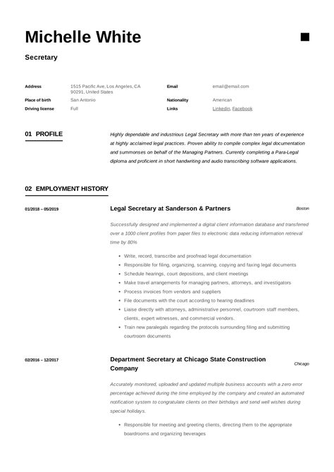 Secretary Resume Template
