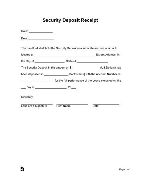 Security Deposit Receipt Template Free