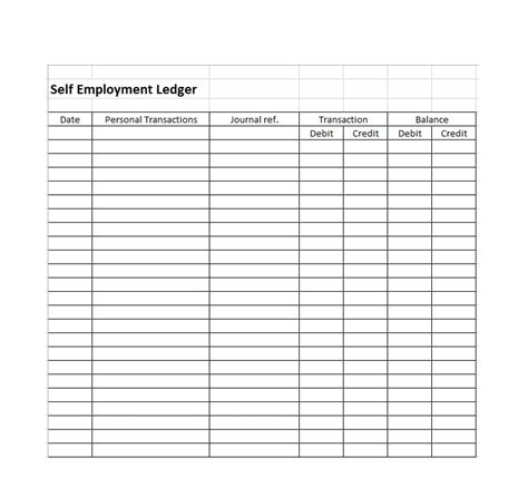 Self Employment Ledger Template Free