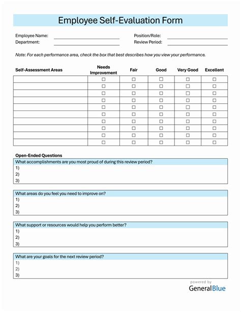 Self Evaluation Templates