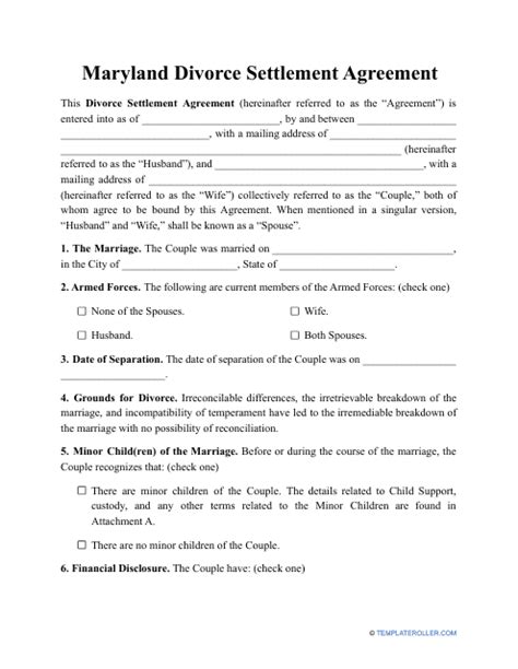 Separation Agreement Md Template