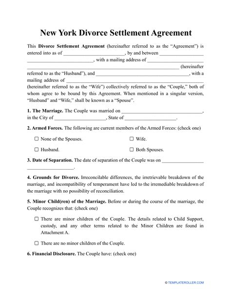 Separation Agreement Ny Template