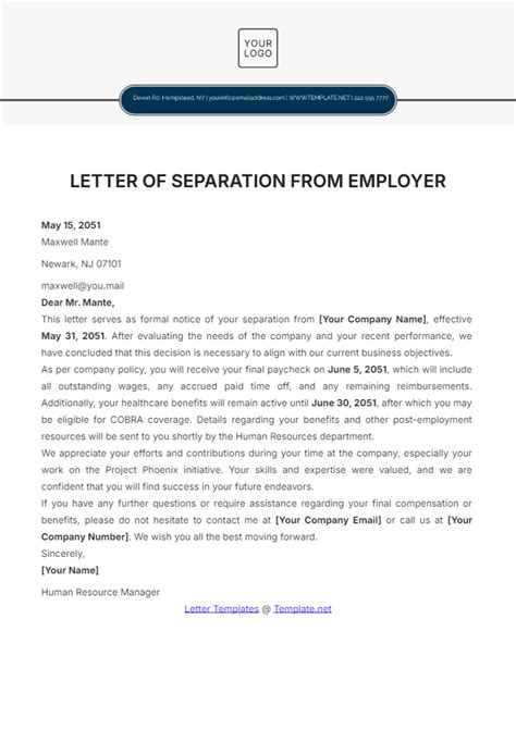 Separation Letter Template