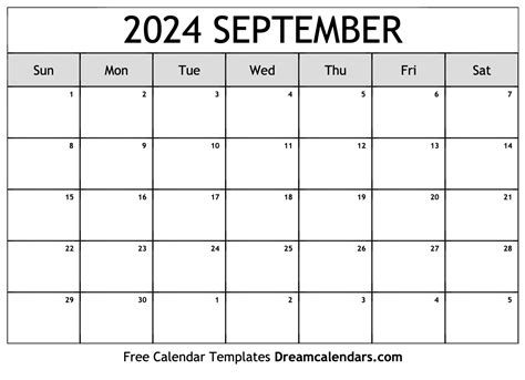 September Calendar Printable