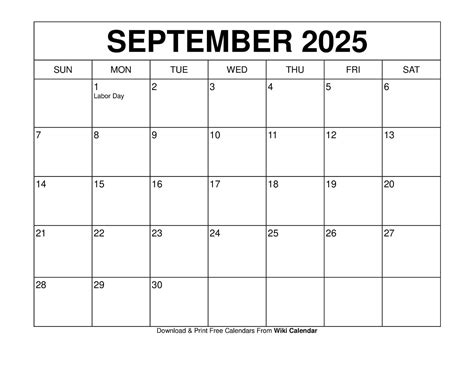 September Calendar Template For Word