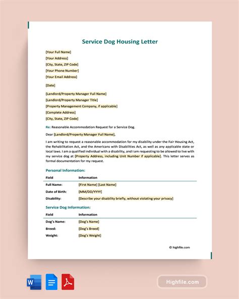 Service Dog Template Letter