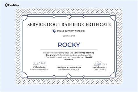 Service Dog Training Certificate Template