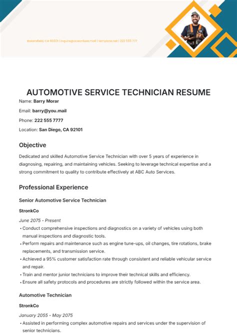 Service Technician Resume Template