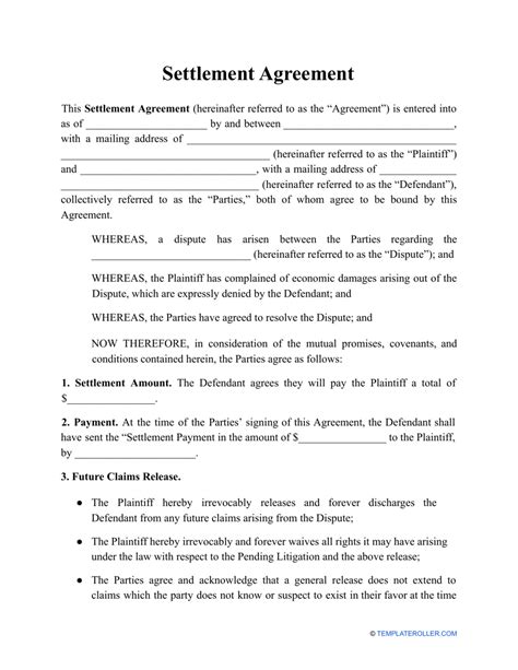 Settlement Contract Template