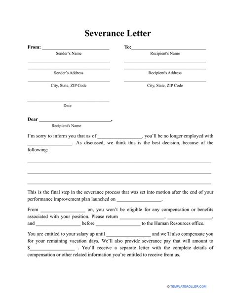 Severance Pay Letter Template