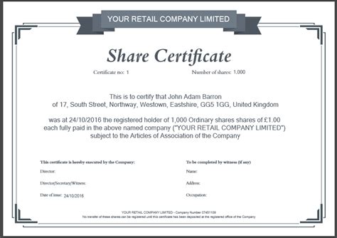 Share Certificate Template