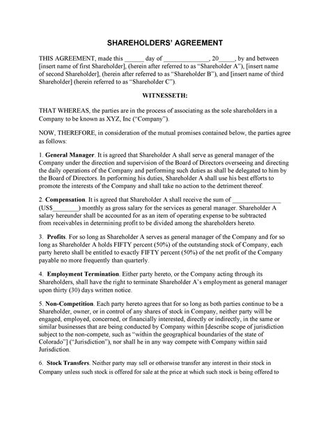 Shareholder Agreement Template