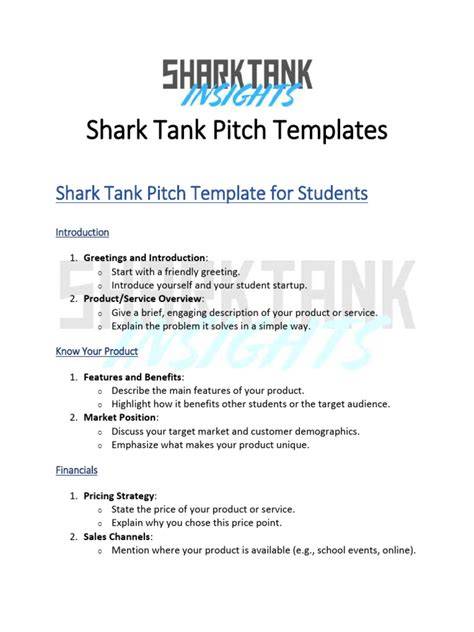 Shark Tank Pitch Template For Students