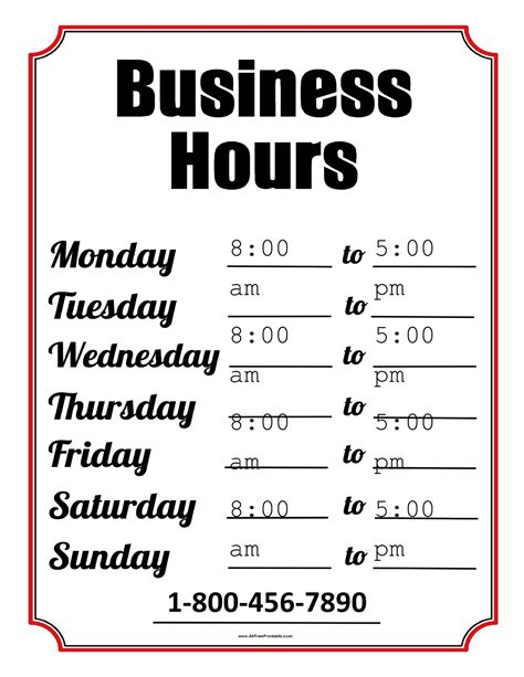 Shop Hours Template