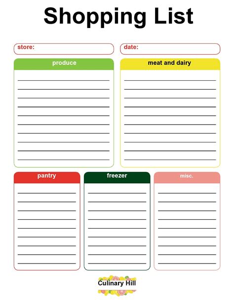 Shopping List Word Template