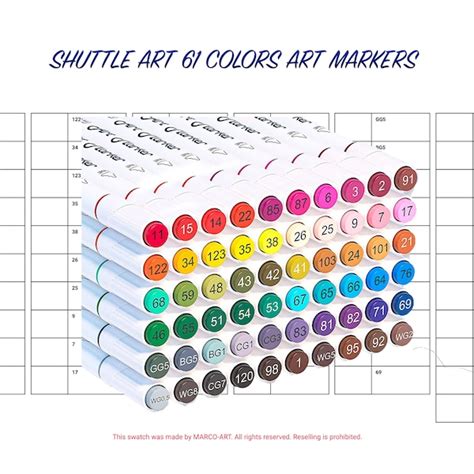 Shuttle Art Markers Color Chart