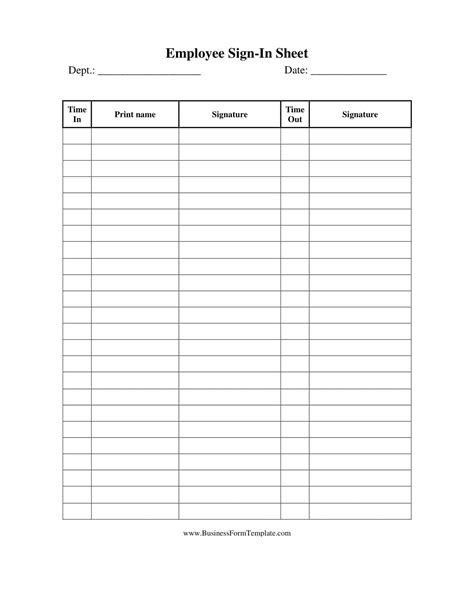 Sign In Out Sheet Template