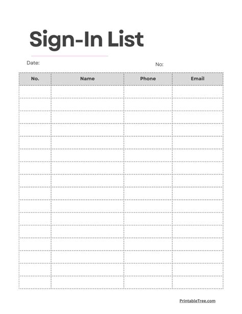 Sign In Sheet Printable