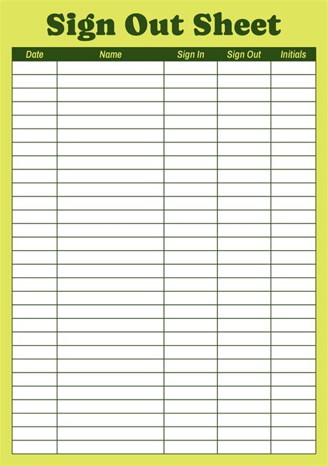Sign In Sheet Template