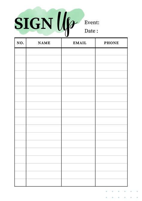 Sign Up List Template