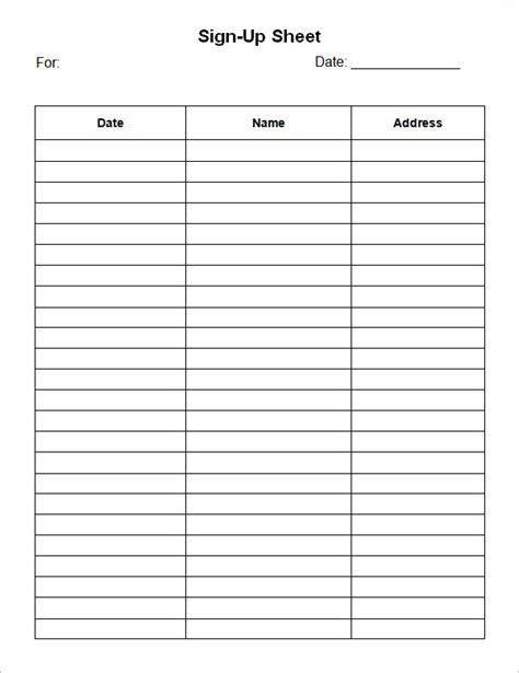 Sign Up Sheet Microsoft Word Template