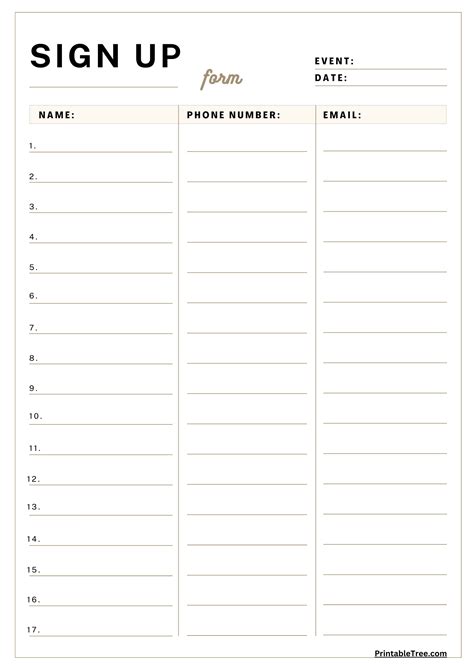 Sign Up Sheet Template