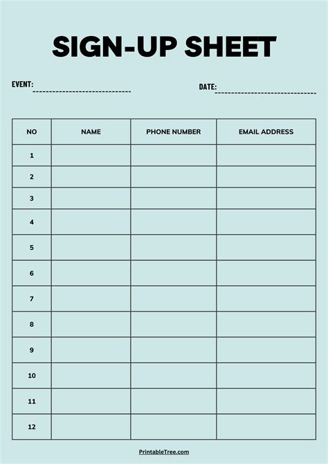 Sign Up Sheets Printable