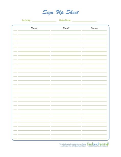 Sign-up Sheet Word Template