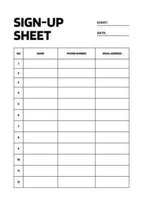 Signing Sheet Template