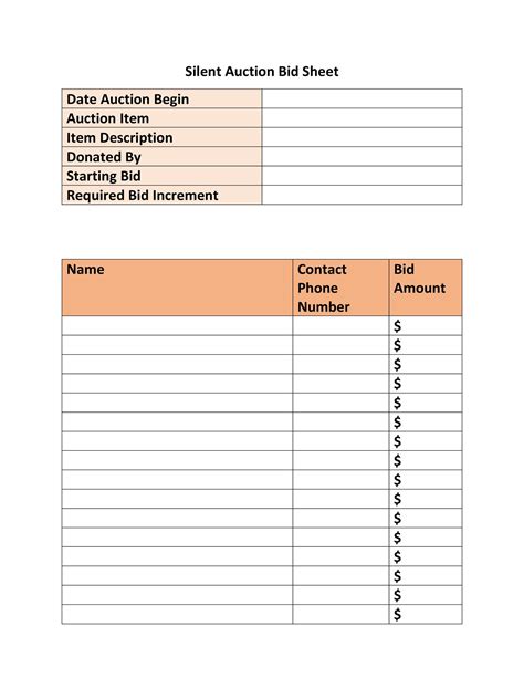 Silent Auction Spreadsheet Template