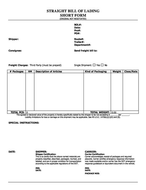 Simple Bill Of Lading Template