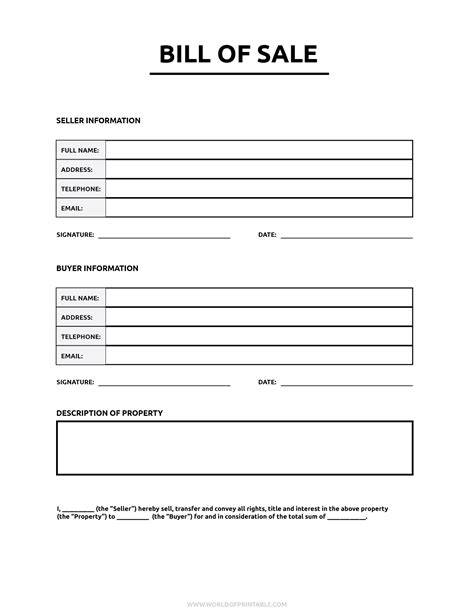 Simple Bill Of Sale Template