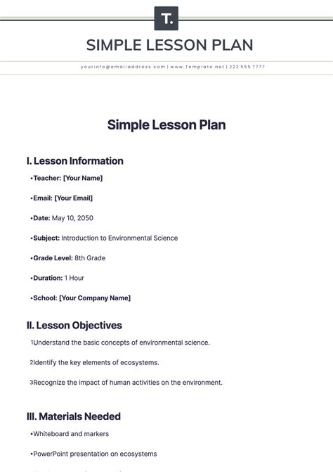 Simple Lesson Plan Template