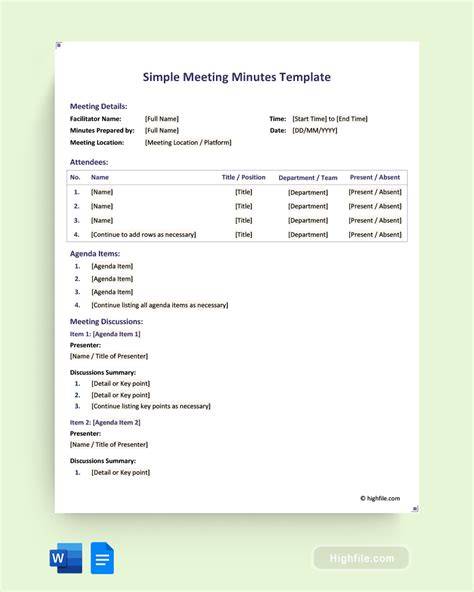 Simple Meeting Minutes Template