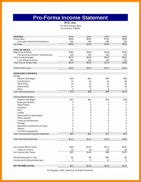 Simple Pro Forma Template