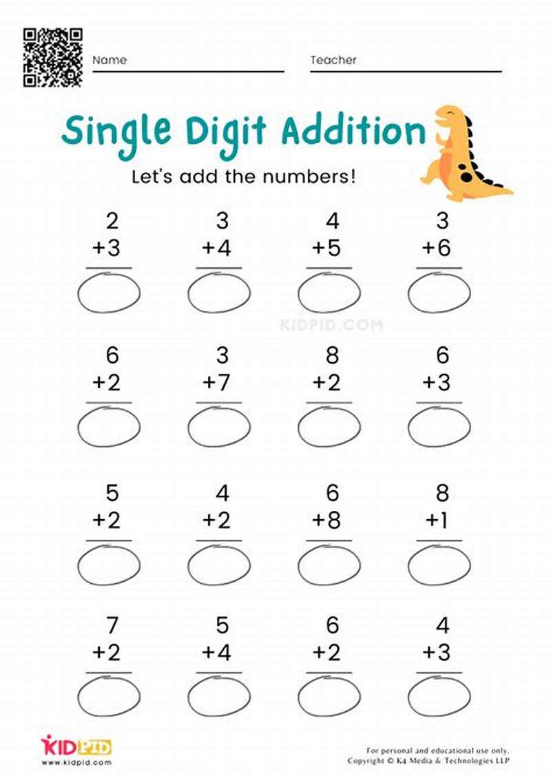 Single Digit Addition Worksheets Printable