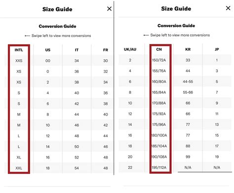 Size Chart For China