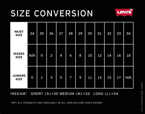 Size Chart For Levis