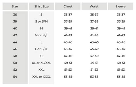 Size Chart For Mens Suits