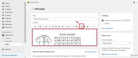 Size Chart In Shopify
