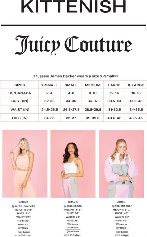 Size Chart Juicy Couture