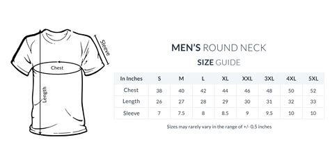 Size Chart Men Tshirt