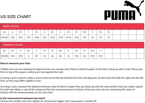 Size Chart Puma