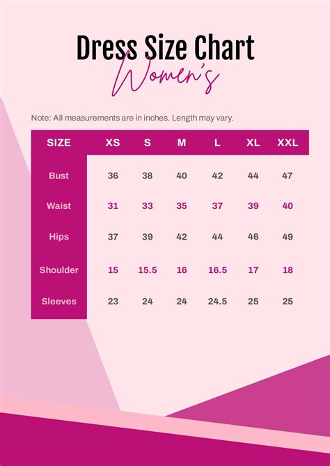 Size Chart Womens Dress