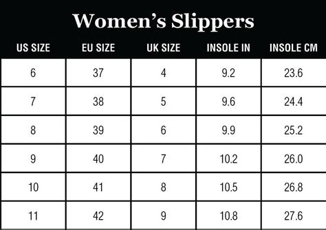 Slipper Size Chart Uk